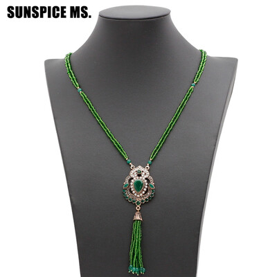 

Яркие цвета Турецкие женщины Vintage Strand Seed Bead Necklace Flower Long Pendant Sweater Chain Bohemia Antique Wedding Jewelry