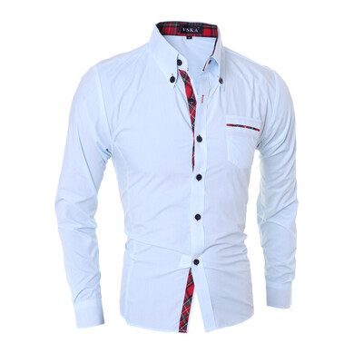 

New Elegant Plaid Edging Slim Mens Casual Long Sleeve Shirt Slim Fit Hit Color Shirt