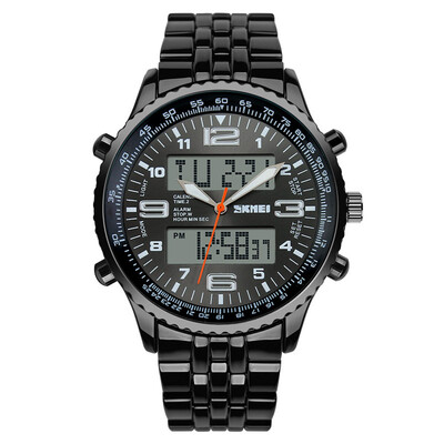 

SKMEI 0521 Mens Fashion Analog-Digital Black Stainless Steel Band Watch