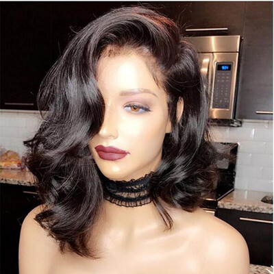 

Wavy Human Hair Short Lace Front Wigs 130 Density Brazilian Virgin Hair Full Lace Short Bob Wigs With Baby hair