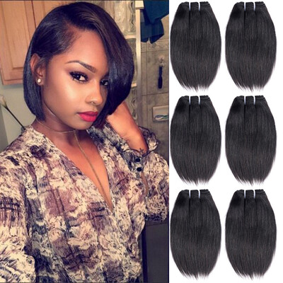 

Straight malaysian Hair Short 8inch Virgin Human Hair Weave 6 Bundles50g