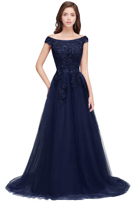 

Lace A-line Evening Prom Party Dresses Pageant Bridesmaid Ball Gown Appliqued Empire