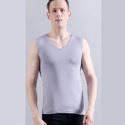 

Mens Seamless Vest Summer Bing Slim Wide Shoulder V-neck Sleeveless Fitness Sports Bottom Suspension