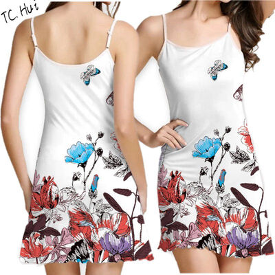 

2017 Summer Real Knee-length Straight Dress Women Fashion Bohemia Floral Printing Harness Dress