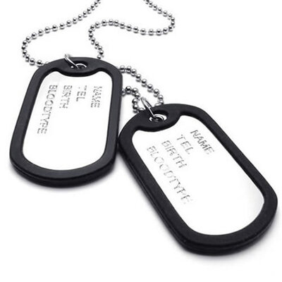 

Hpolw NEW Men's Silver&Black Alloy Army Style 2pcs Dog Tag Pendant Mens Lettering Necklace Chain