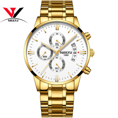 

2018 NIBOSI Gold Quartz Watch Top Brand Luxury Men Watches Fashion Man Wristwatches Stainless Steel Relogio Masculino Saatler