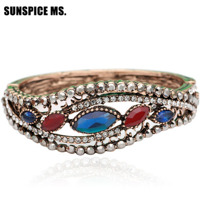 

Elegent Banquet Bracelet Jewelry Turkish Vintage Rhinestone Bangle Cuff Women Antique Gold Color Fashion Ethnic Wedding Bijoux