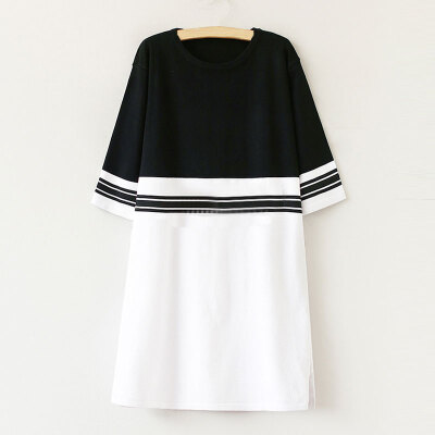 

Lovaru ™ Han edition dress seven round collar sleeve color matching stripe knit dress fashion casual