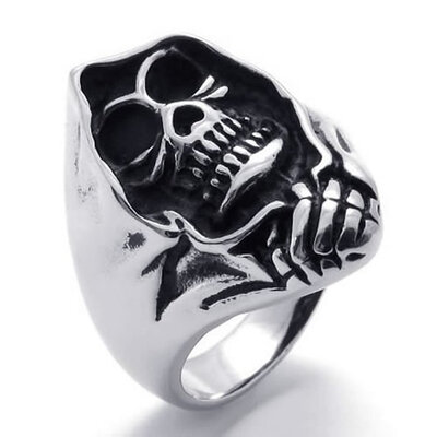 

Hpolw wholesale top quality Black&Silver stainless steel mens retro charm personality skullSkeleton ring fashion jewelry