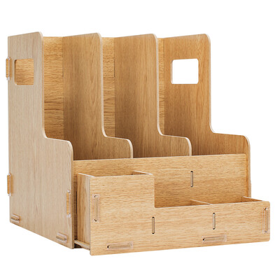 

Deli deli wooden combination multi-function desktop file box triple storage basket file column 79220