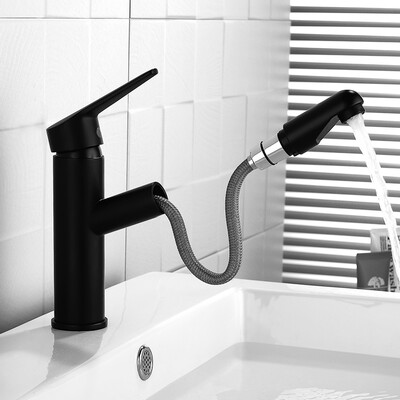 

Ou Lin OULIN OLMPUC103 black paint long extension faucet bathroom pull-type rotating hot&cold water basin black faucet