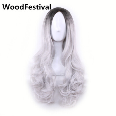 

WoodFestival градиент темный корень серый зеленый фиолетовый жаростойкий женщины волосы волнистые парики синтетический длинный омбре парик розовый