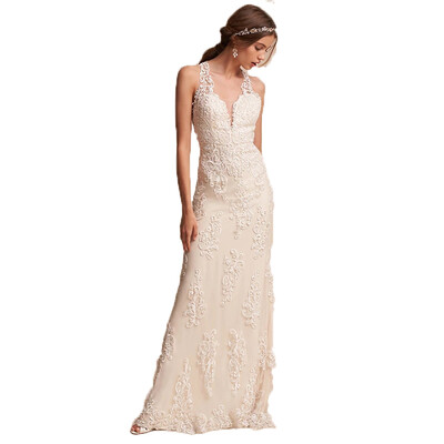 

Fashion Sexy Backless Lace Embroidery Criss Cross Sheath Wedding Dress