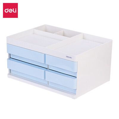 

Deli deli music style multi-function desktop storage box with drawer combination bill storage box light blue 8904
