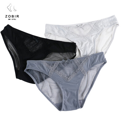 

ZOBIR summer womens underwear 3 loaded breathable ice silk thin section underwear female lace low waist mesh perspective briefs 3 pairs are equipped with