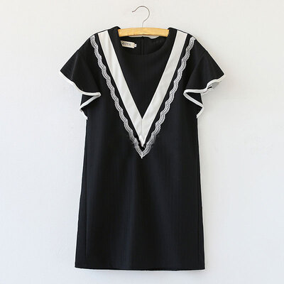 

Lovaru ™In the summer of the new women's clothing han edition sleeve stripe dress color V splicing feifei