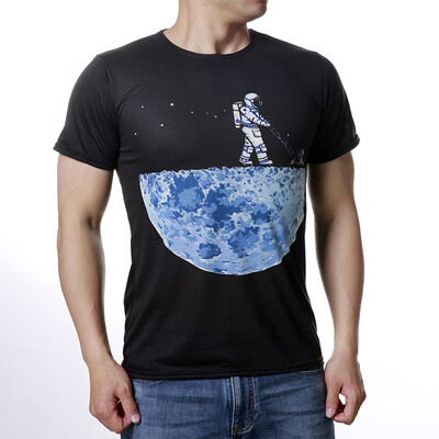 

Mens Human Adventure Moon Pattern Printed Round Neck Short Sleeve Shirt