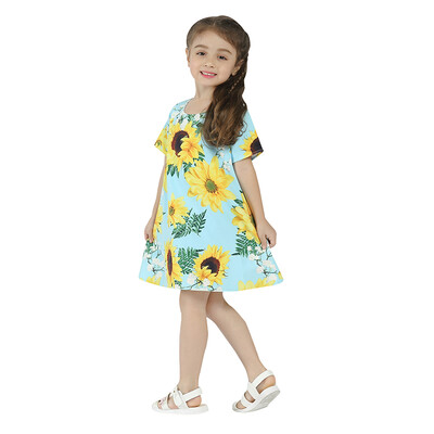 

Sunflower Pattern Girls Dress Cute Girls Floral Clothes A-line Knee-Length Dress for Kids Children Clothing 2-6 Years