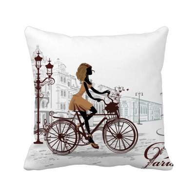 

Bicycle Lady France Illustration Pattern Square Throw Pillow Insert Cushion Cover Home Sofa Decor Gift
