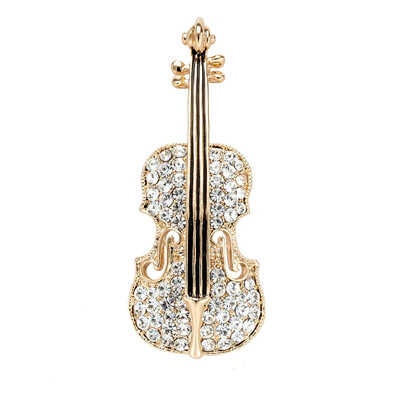 

Fashion Women Violin Brooch Pins Gold Color Instruments Jewelry Crystal Wedding Broches Brooches Lapel Scarf Pins Concert Badge