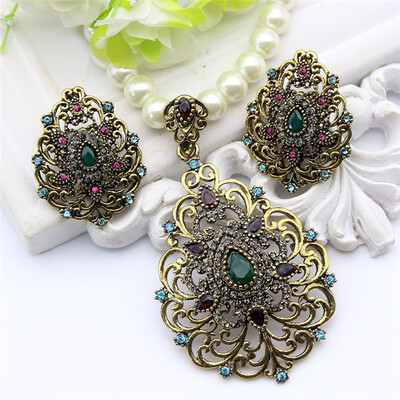 

Vintage Flower Imitation Pearl Jewelry устанавливает античный золотой цвет из бисера ожерелье и серьги Rhinestone Jewelry India We