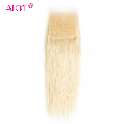 

ALOT HAIR Peruvian 613 Blonde Lace Closure Straight Human Hair Closure 44 Free Part With Baby Hair 10-20 Inch Free Shipping