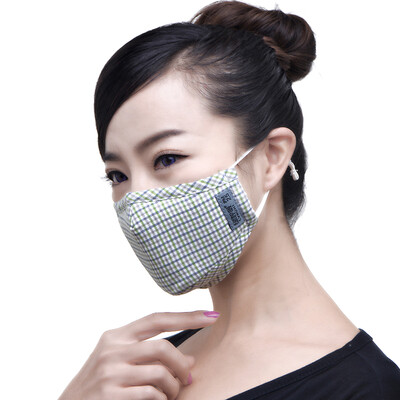 

Green source green respiratory protection mask green gray grid boutique packaging limited to send 3 protective filter anti-fog dustproof anti-pollen four-layer ear wearing folding mask