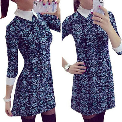 

Lovaru ™Summer Style Dress 2015 Hot Blue Floral Decoration Sleeveless Sweet Peter Pan Collar Cute Dresses Vestidos