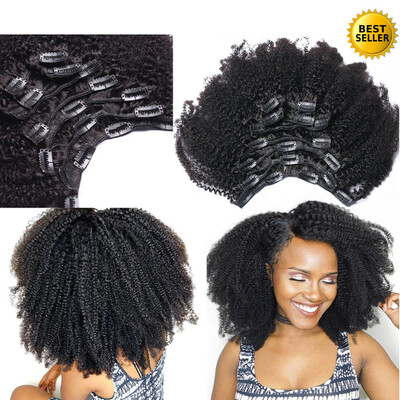 

Protea Afro Kinky Curly Clip In Human Hair Extensions Nautral Black Clip-in Full Head 8 PcsSet Brazilian Remy Hair Clip 120G