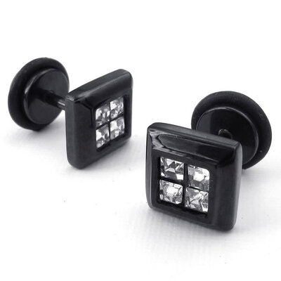 

Hpolw Mens Cubic Zirconia Stainless Steel Square Stud Earrings Black