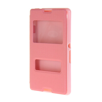 

MOONCASE Side Flip Hard board Slim Leather Bracket Window Case Cover for Sony Xperia E3 Pink