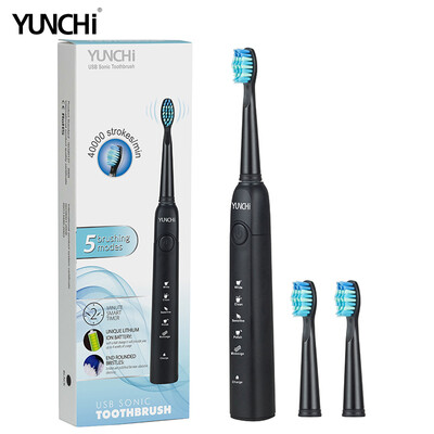 

Sonic Electric Toothbrush Replaceable Brush Heads USB Rechargeable Effective Clean Teeth Whitening