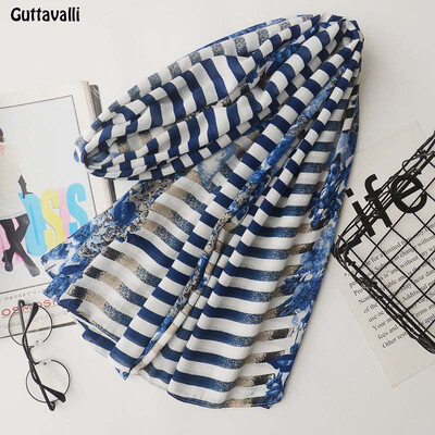 

Guttavalli Women Stripes Flowers Long Shawl Spring Female Patchworks Scarf Bohemia Blue Skinny Chevron Skinny Scarves