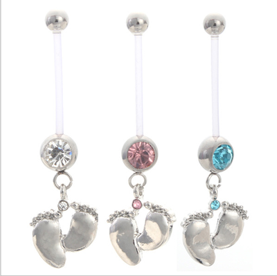 

3 PCS medical stainless steel navel ring body jewelry perforation 3 color small foot umbilical cord umbilical nail body jewelry