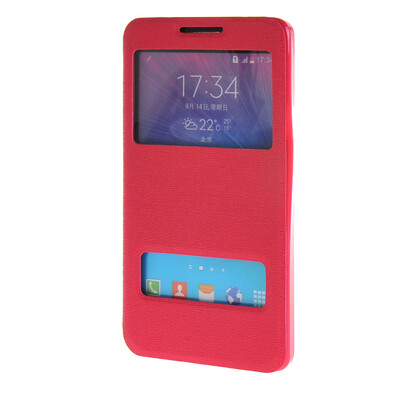 

MOONCASE Side Flip Hard board Slim Leather Bracket Window чехол для Cover Samsung Galaxy Note 4 N9100 ярко розовый