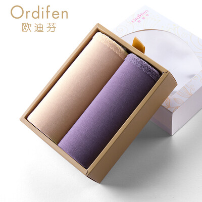 

Ou Difen ladies combination underwear solid color lace side comfortable ladies triangle underwear XK7A05 champagne skin purple