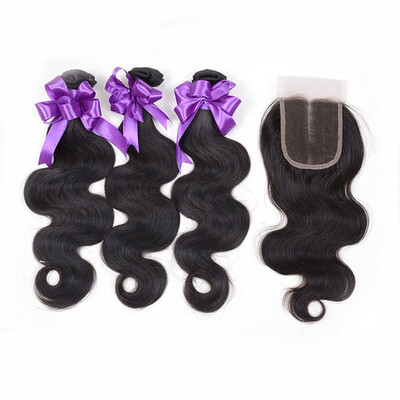 

PASSION HAIR Body Wave Bundles With Closure Unprocessed Brazilian Virgin Human Hair 3 Bundles With 4x4 Middle Part Lace Closure