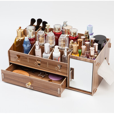 

Everything good large cosmetic storage box desktop wooden wooden storage finishing dressing mask mask skin care products rack JD-M09 cherry wood