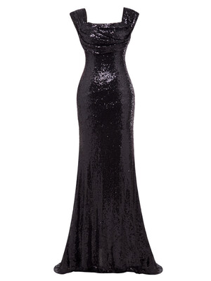 

CAZDZY Straps Zipper-Up Sequins Sheath Evening Dress