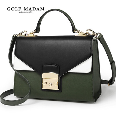 

Golf GOLF cowhide handbag fashion handbag stitching contrast color shoulder Messenger bag B7BV12908J black red