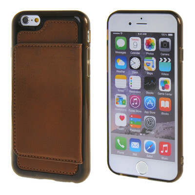 

MOONCASE iPhone 6 (4,7 ") Кожа карты кожи чехол + силиконовый гель ТПУ Тонкий прочный чехол Обложка Браун