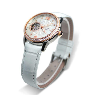 

Luxury ADW Brand Ladies Watch Pearl Dial white Leather Strap Automatic Mechanical Watch Women Clock Waterproof Fashionable Watch