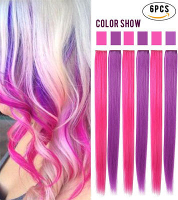 

Rhyme Pink&Purple 6PCS Wig Pieces For America Girls&Dolls Clip InOn Colored Hair Extensions