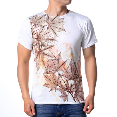 

Fashion Mens O-neck Leaves Pattern Print Pullover T-Shirts
