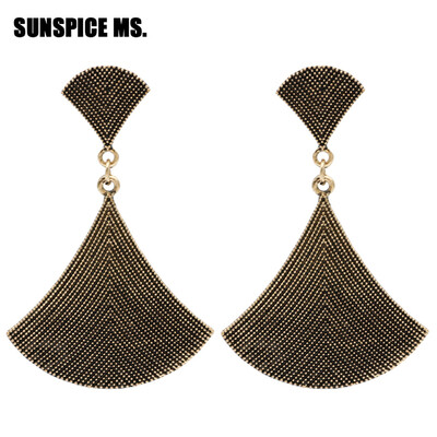 

Trendy Bohemia Women Long Metal Sector Drop Earrings Antique Gold Color Big Egyptian Drop Earring Turkish Ethnic Wedding Jewelry