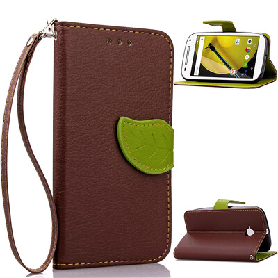 

MOONCASE [Leaves Magnetic] Flip PU Leather Wallet Card Pouch Bracket Stand Back Case Cover for Motorola Moto E (2nd Generation