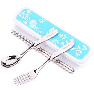 

【Jingdong supermarket】 Baige BAYCO portable tableware set stainless steel chopsticks spoon two copies of five sets of blue BX4315