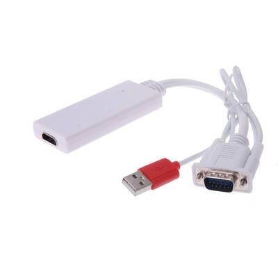 

VGA USB Power To HDMI LCD 1080p Converter Adapter Cable For PC TV White