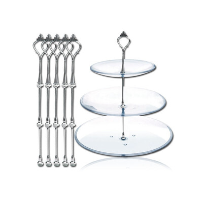 

mymei 1 Set 3 Tier Cake Plate Stand Cupcake Fittings Silver Golden Wedding Party