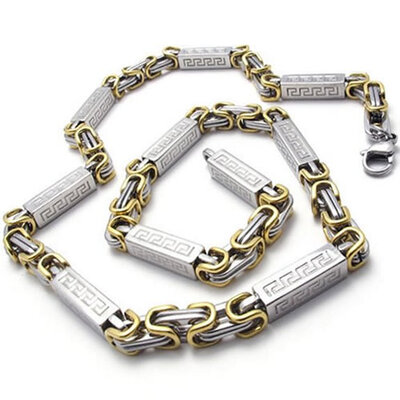 

Hplow New Gift Cheap Fashion Jewelry Stainless Steel Silver&Gold Key pattern Mens Lobster Clasps Necklace Link Chain with Length 22 inch
